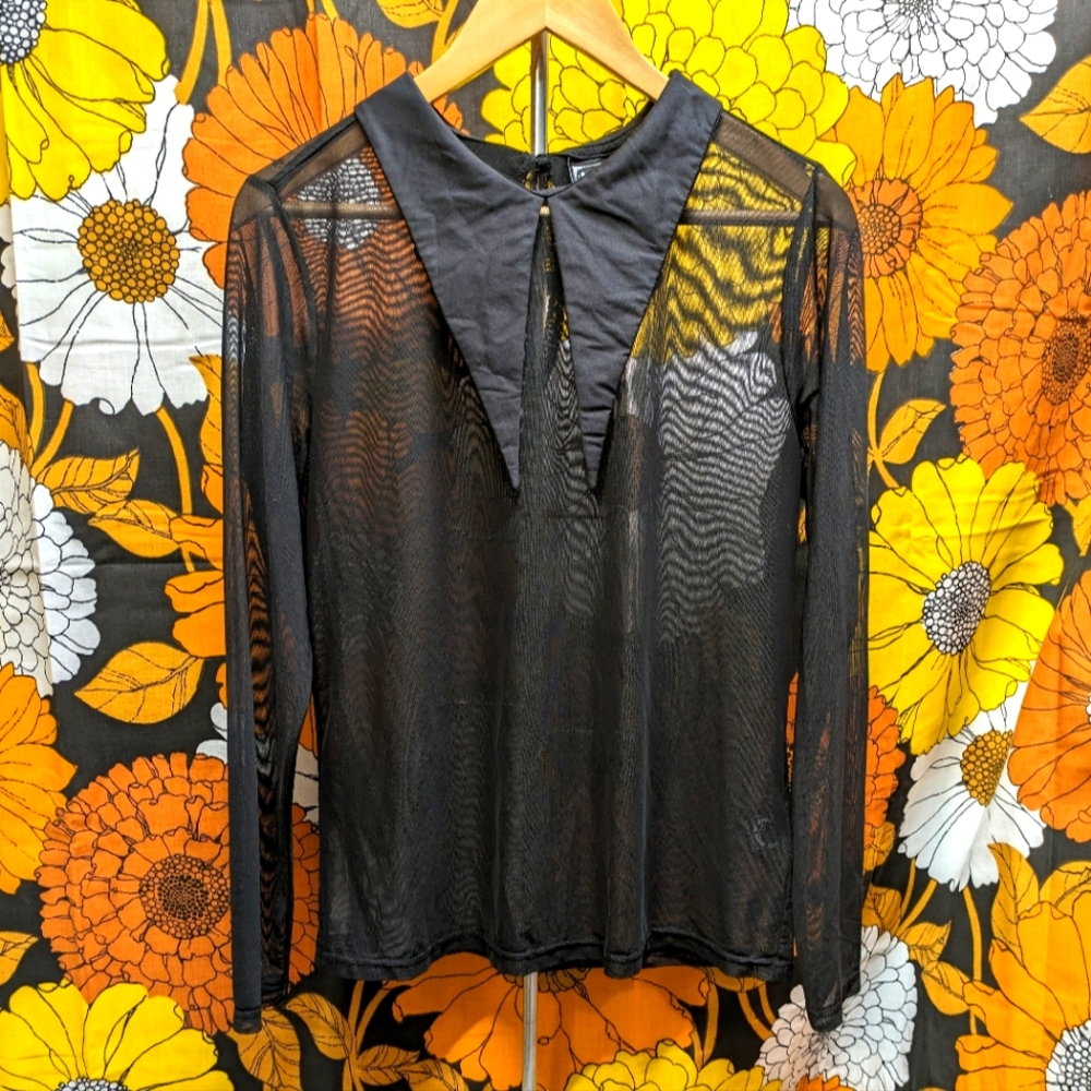 Killstar Spellman Black Mesh Long Pointy Collar Shirt